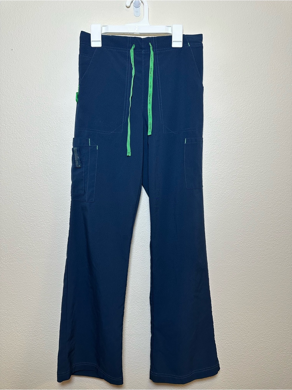 Carhartt Navy Work Pants with Green Drawstring Accent